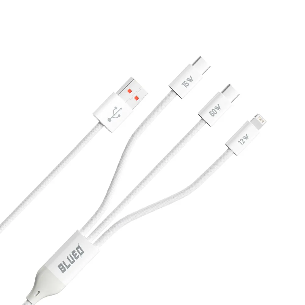 Cavo di Ricarica USB-A - Lightning / 2 x USB-C Blueo, 75W, 1.2m, Bianco - immagine 1