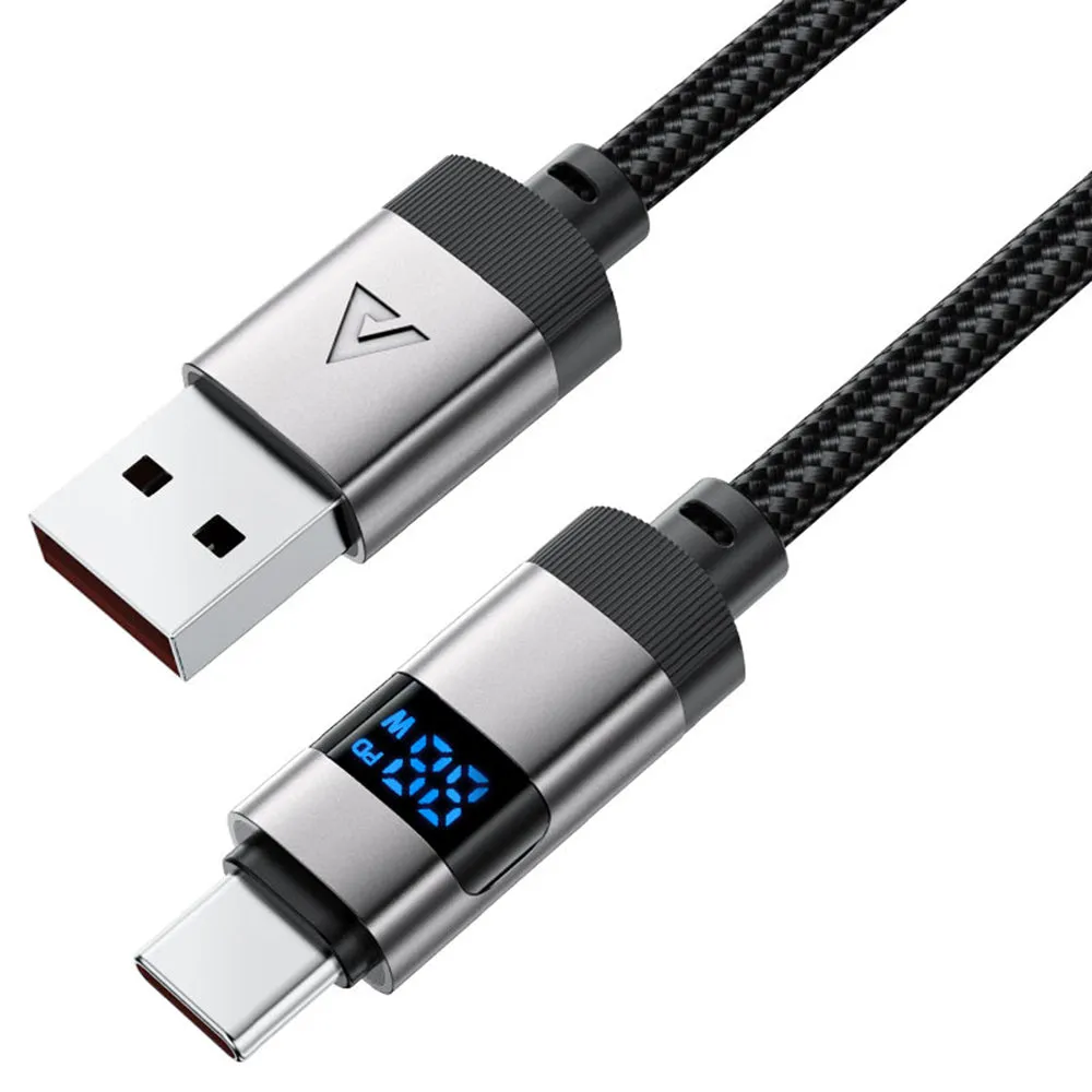 Cavo Dati e Ricarica USB-A - USB-C Acefast C15-04 Display, 66W, 1.2m, Nero - immagine 1