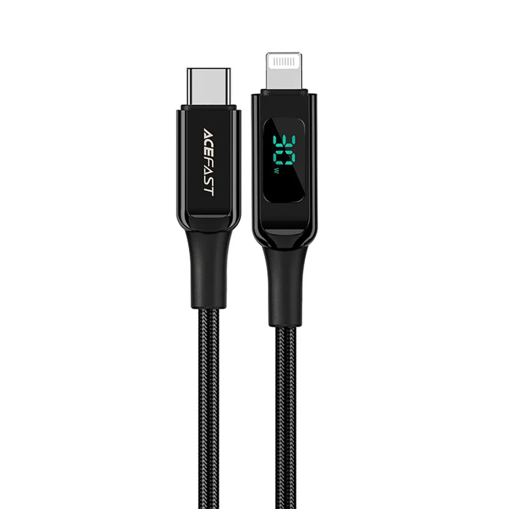 Cavo Dati e Ricarica USB-C - Lightning Acefast C6-01 Display, 20W, 1.2m, Nero - immagine 1