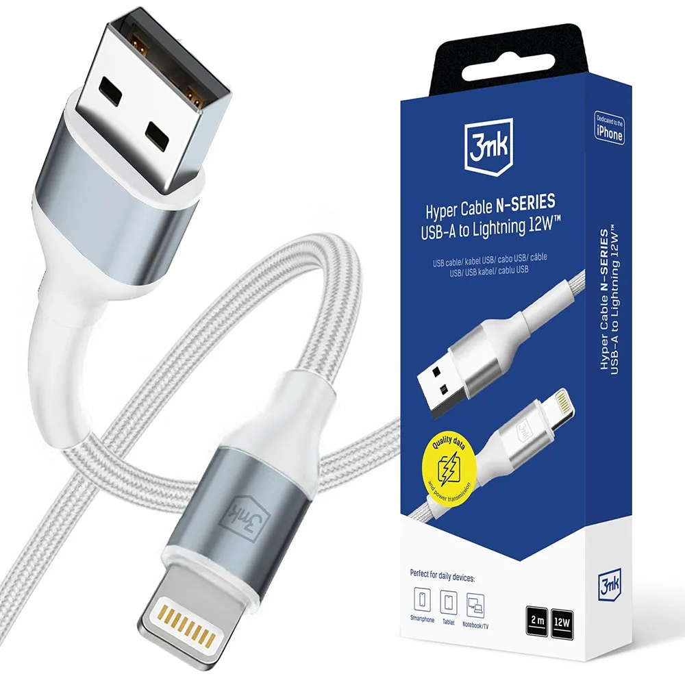 Cavo Dati e Ricarica USB-A - Lightning 3MK Hyper N, 12W, 2m, Bianco - immagine 1