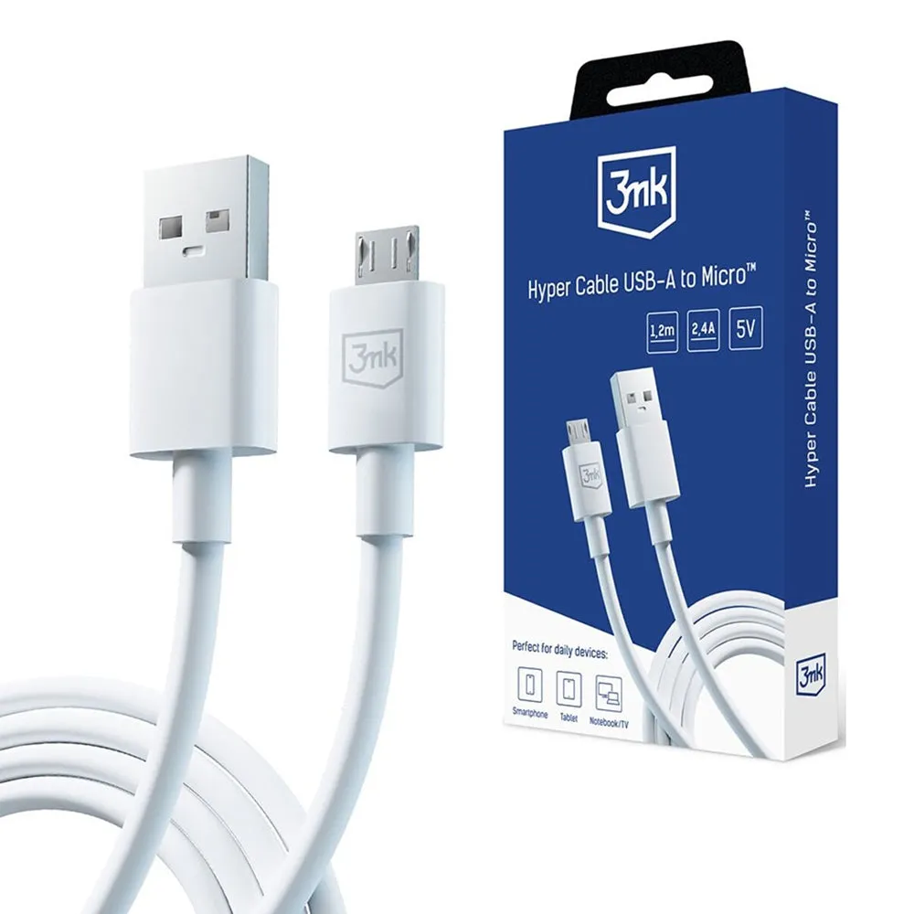 Cavo Dati e Ricarica USB-A - microUSB 3MK Hyper, 18W, 1.2m, Bianco - immagine 1