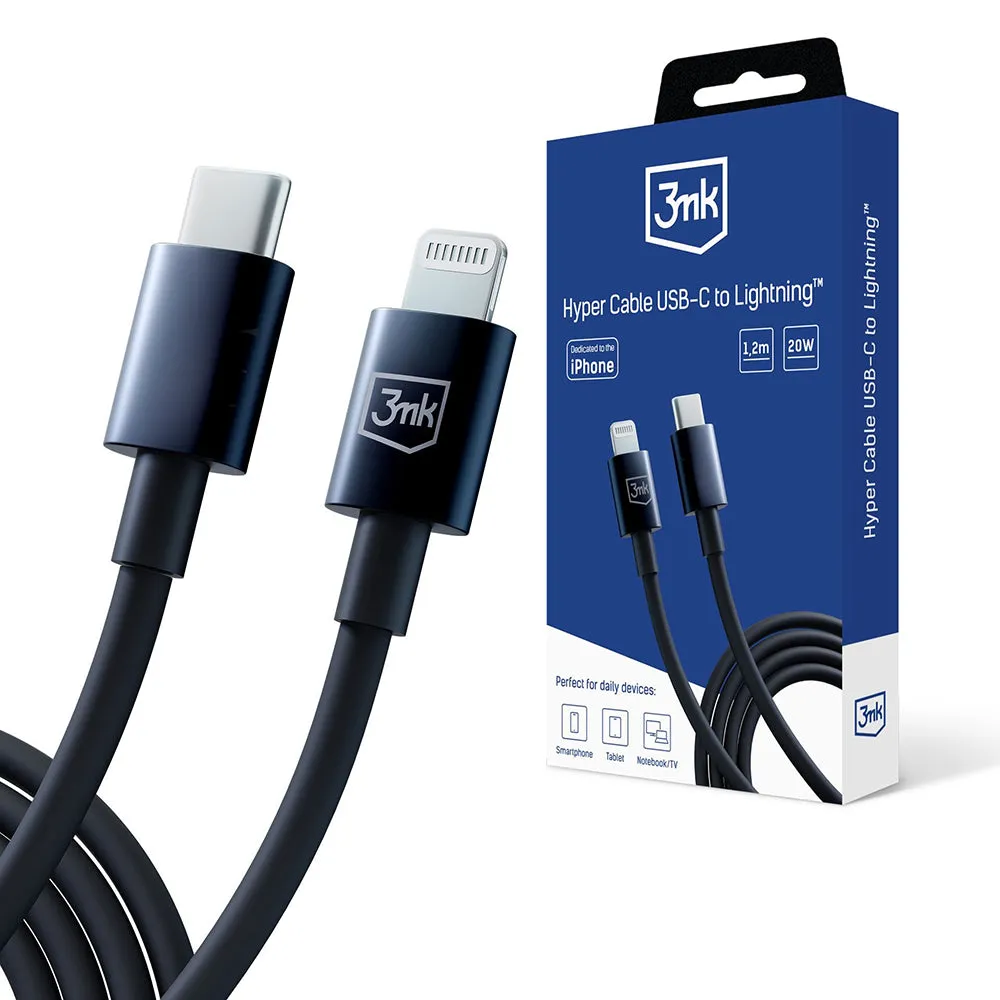 Cavo Dati e Ricarica USB-C - Lightning 3MK Hyper, 20W, 1.2m, Nero - immagine 1