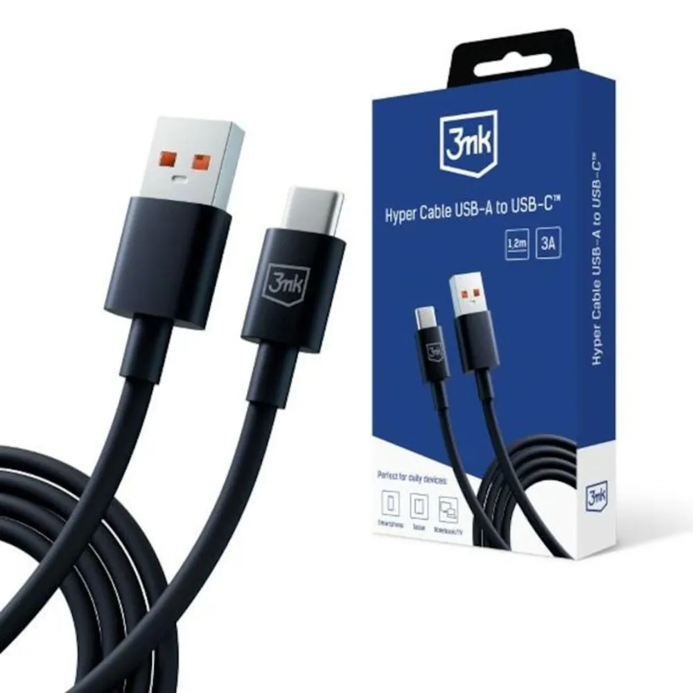 Cavo Dati e Ricarica USB-A - USB-C 3MK Hyper, 18W, 1.2m, Nero - immagine 1
