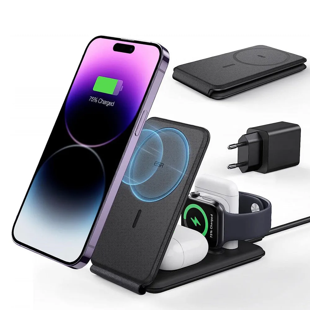 Caricabatterie Wireless Retea ESR Travel 3in1, 15W, 1.67A, Nero - immagine 1