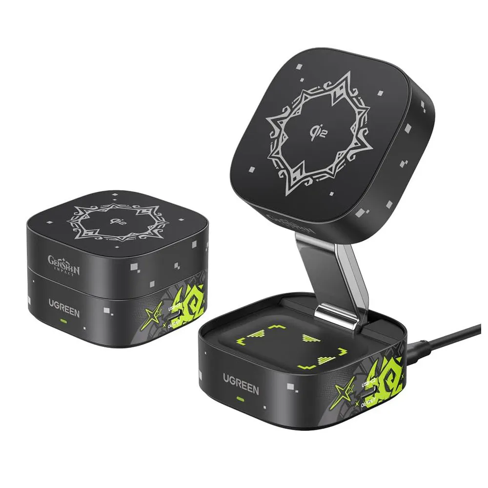 Caricabatterie Wireless UGREEN Genshin Impact Ed.W702 2n1, 25W, 1.67A, 1 x USB-C, Nero - immagine 1