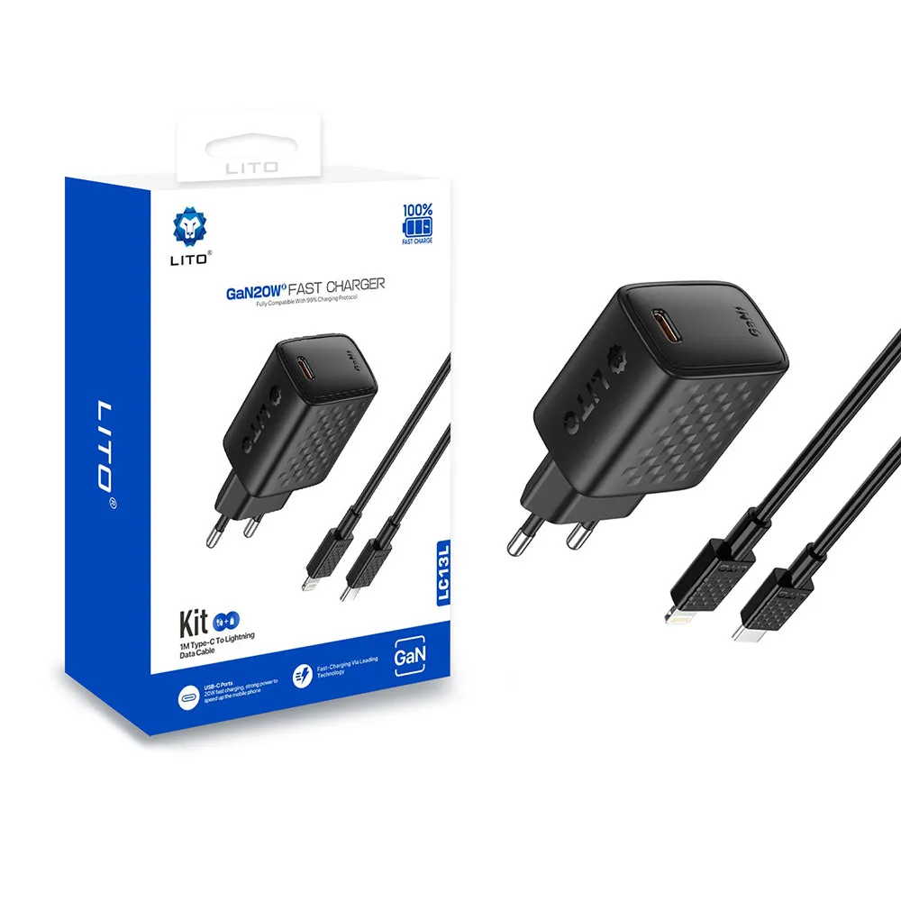 Caricabatterie da rete con cavo Lightning Lito LC13L, 20W, 3A, 1 x USB-C, Nero - immagine 1