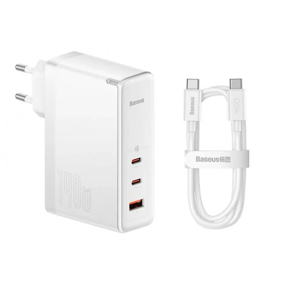 Caricabatterie Rete con Cavo USB-C Baseus GaN5 Pro, 140W, 5A, 1 x USB-A - 2 x USB-C, Bianco CCGP100202 - immagine 1