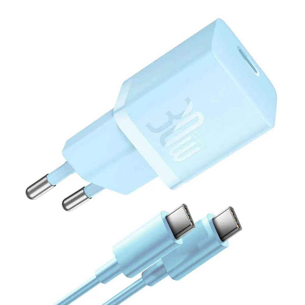 Caricabatterie Rete con Cavo USB-C Baseus GaN Mini 1C, 30W, 3A, 1 x USB-C, Blu P10110902313-00 - immagine 1