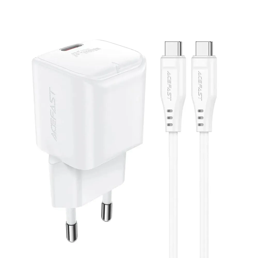 Caricabatterie Rete con Cavo USB-C Acefast A77, 30W, 3A, 1 x USB-C, Bianco - immagine 1