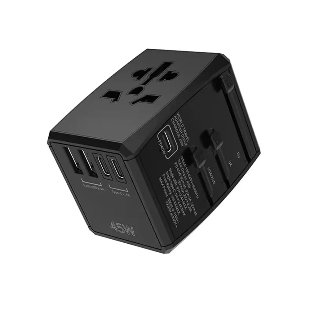 Caricabatterie da Rete Techsuit HHT905 Travel, 45W, 3A, 2 x USB-A - 2 x USB-C, Nero - immagine 1
