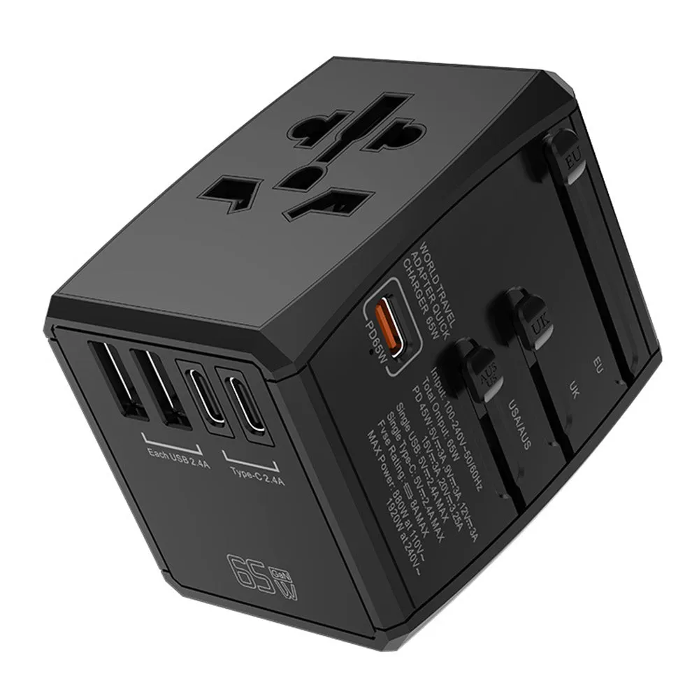 Caricabatterie da Rete Techsuit HHT906 Travel, 65W, 3.25A, 2 x USB-A - 2 x USB-C, Nero - immagine 1
