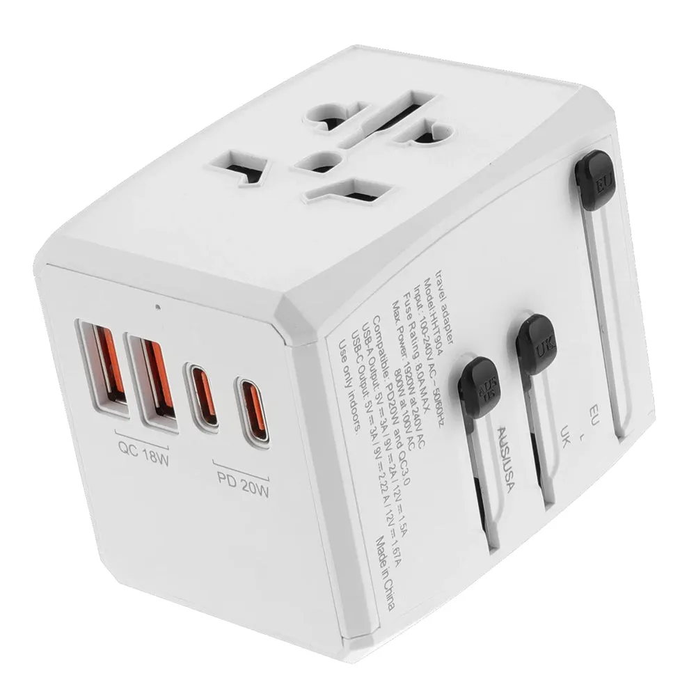 Caricabatterie da Rete Techsuit HHT904-W2 Travel, 20W, 3A, 2 x USB-A - 2 x USB-C, Bianco - immagine 1