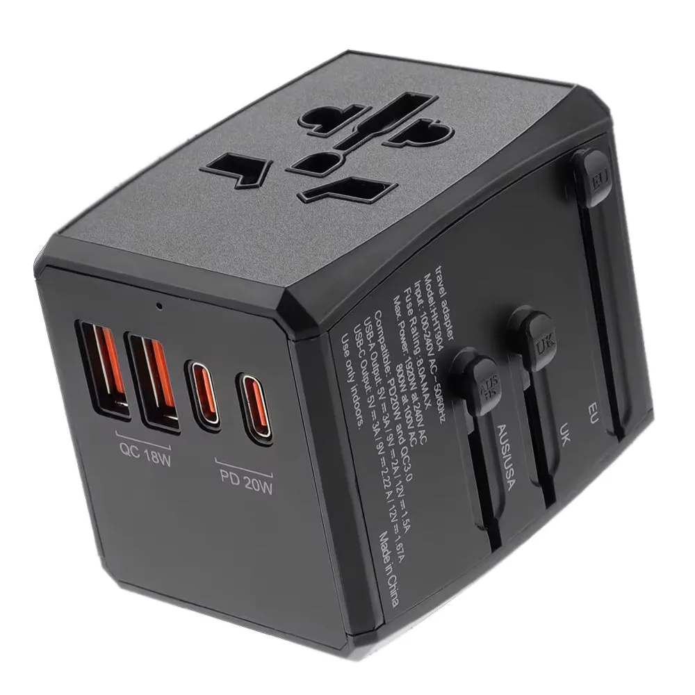 Caricabatterie da Rete Techsuit HHT904-B2 Travel, 20W, 3A, 2 x USB-A - 2 x USB-C, Nero - immagine 1