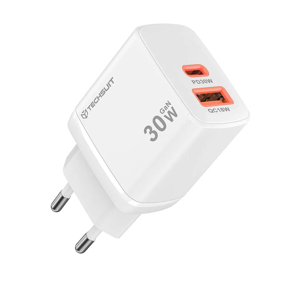 Caricabatterie Retea Techsuit CH1 Duonix, 30W, 3A, 1 x USB-A - 1 x USB-C, Bianco - immagine 1