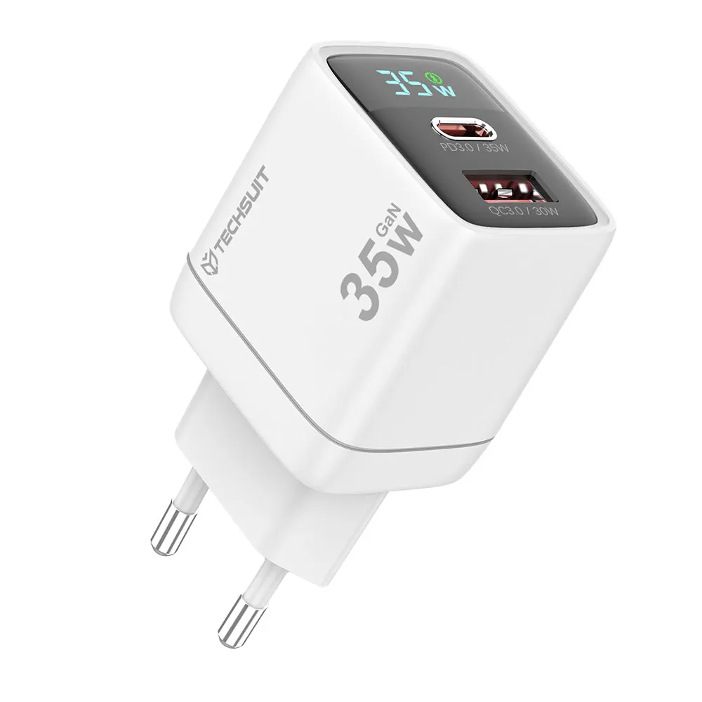 Caricabatterie Rete Techsuit CH3 LEDChargX Display, 35W, 3A, 1 x USB-A - 1 x USB-C, Bianco - immagine 1