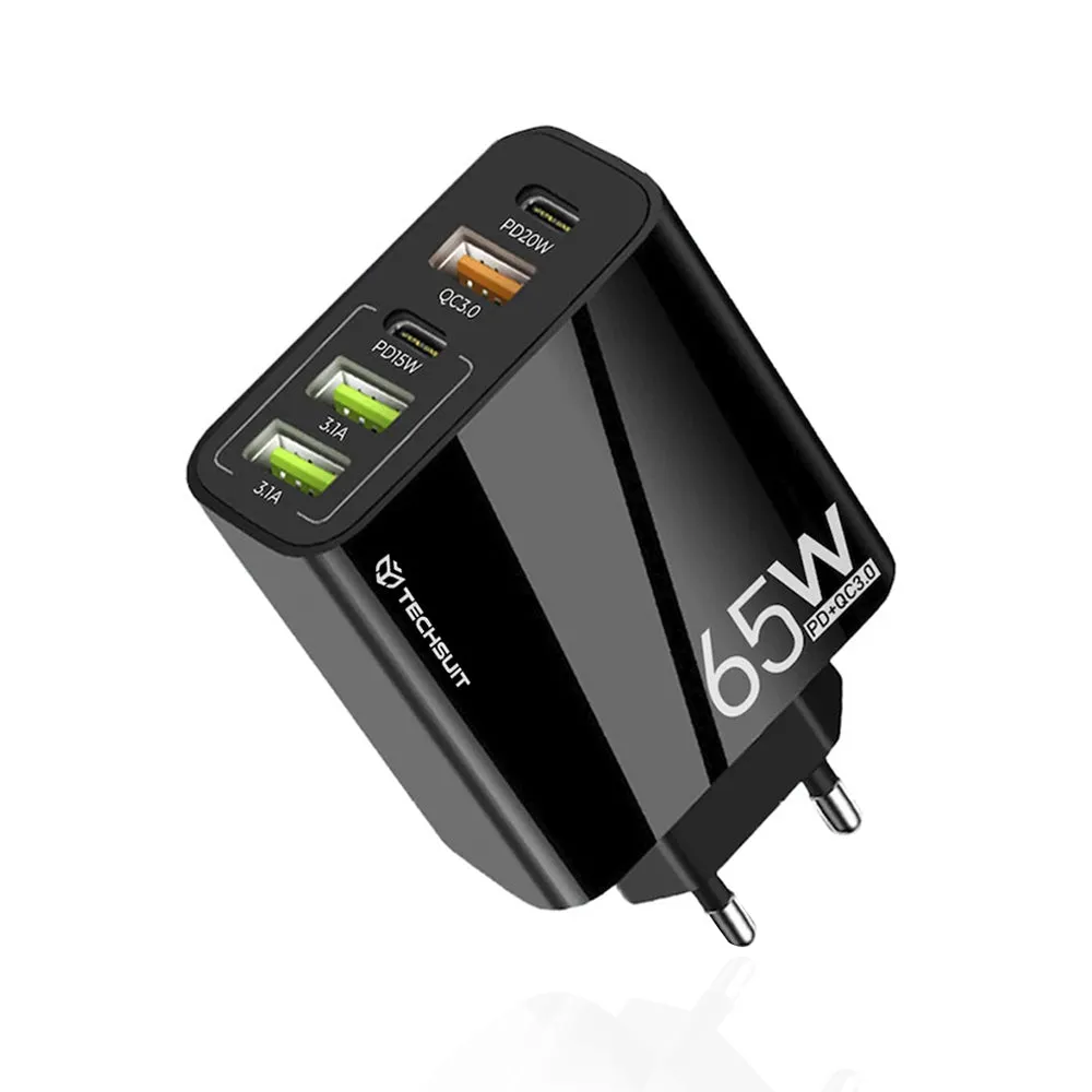 Caricabatterie Rete Techsuit CHC2 PentaXPower, 20W, 3A, 3 x USB-A - 2 x USB-C, Nero - immagine 1