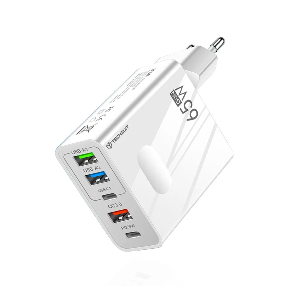 Caricabatterie Rete Techsuit CHC1 PentaXPower, 25W, 3A, 3 x USB-A - 2 x USB-C, Bianco - immagine 1