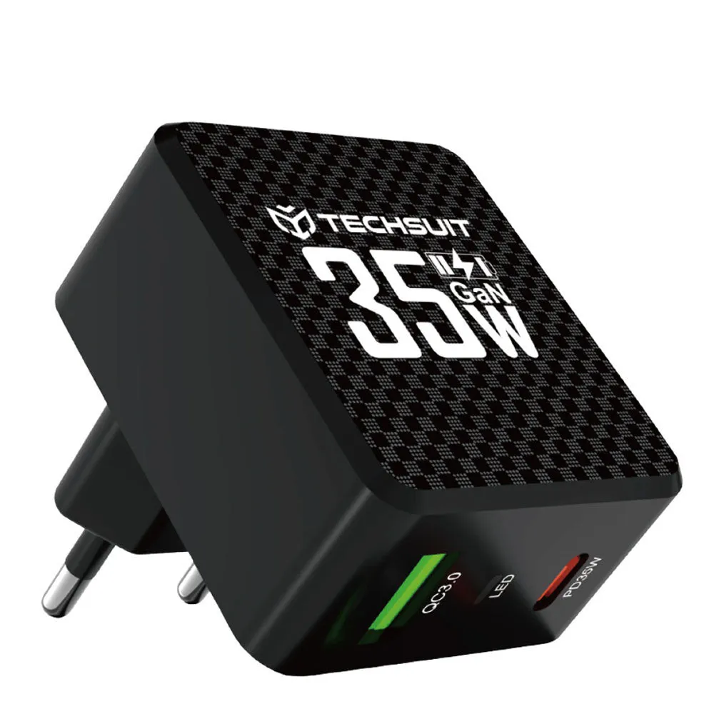 Caricabatterie Retea Techsuit CHPD173 Tiny, 35W, 3A, 1 x USB-A - 1 x USB-C, Nero - immagine 1