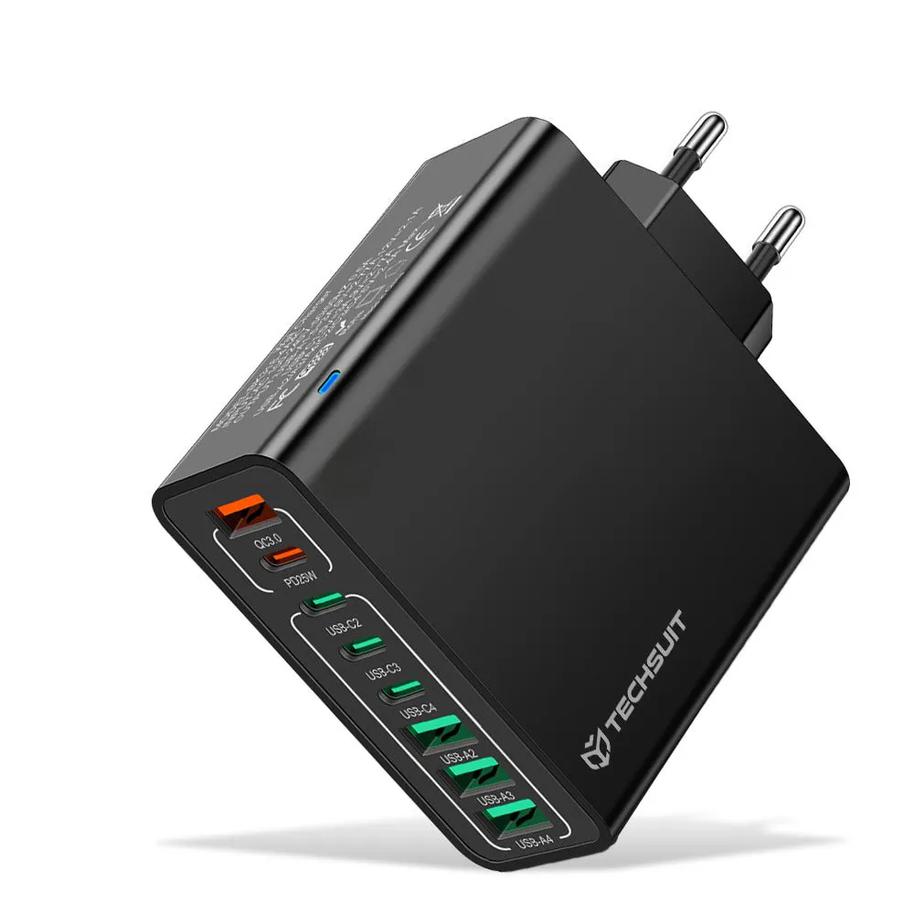 Caricabatterie Retea Techsuit CHPD224, 65W, 3.25A, 4 x USB-A - 4 x USB-C, Nero - immagine 1