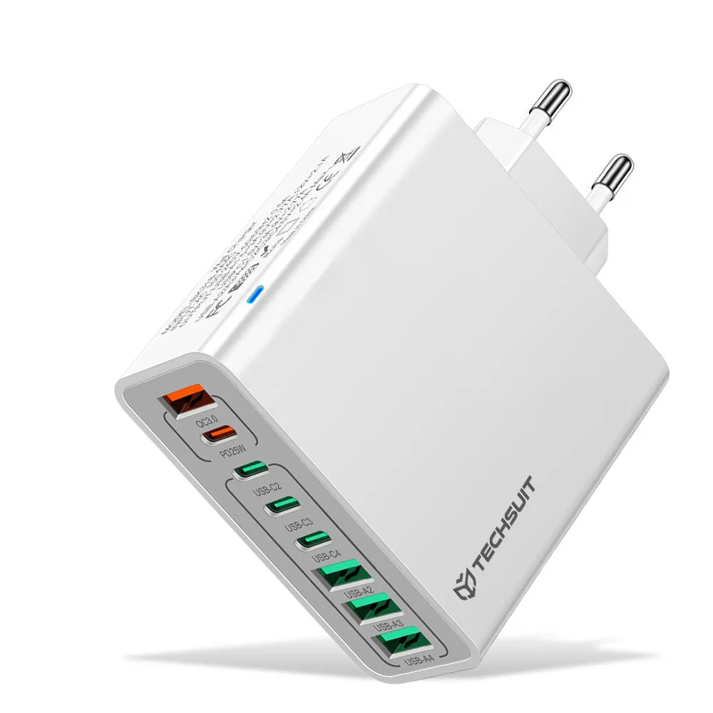 Caricabatterie Retea Techsuit CHPD224, 65W, 3.25A, 4 x USB-A - 4 x USB-C, Bianco - immagine 1