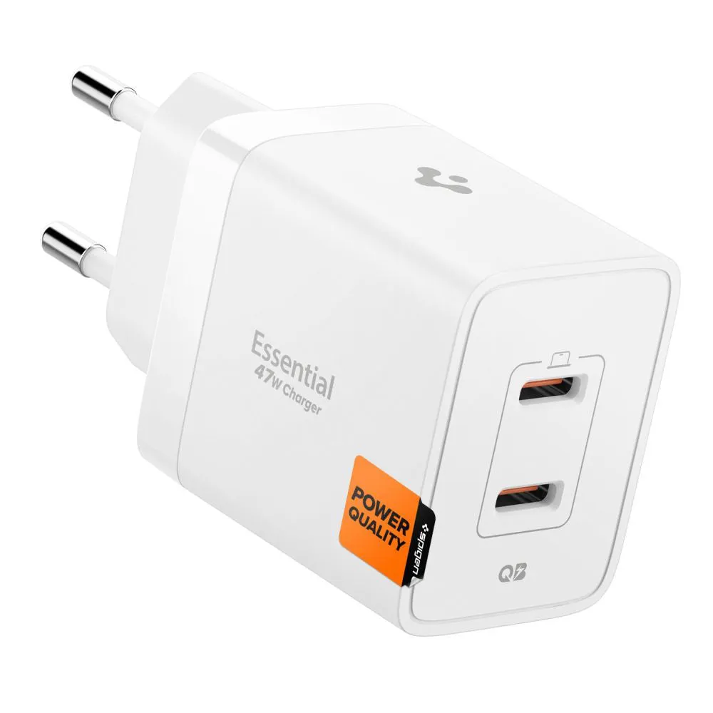 Caricabatterie Retea Spigen Essential, 47W, 3A, 2 x USB-C, Bianco ACH08707 - immagine 1