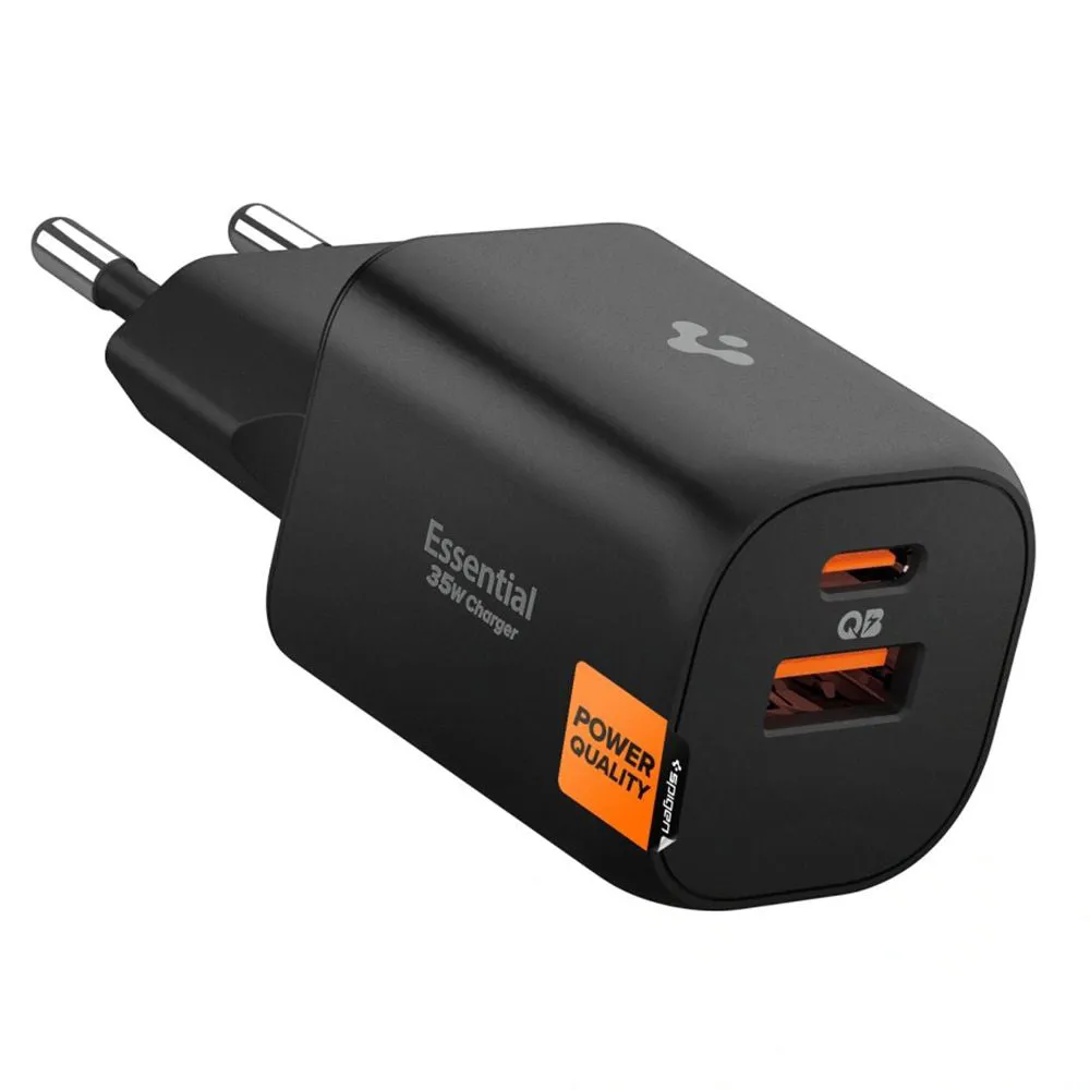 Caricabatterie Rete Spigen Essential, 35W, 3A, 1 x USB-A - 1 x USB-C, Nero ACH09463 - immagine 1
