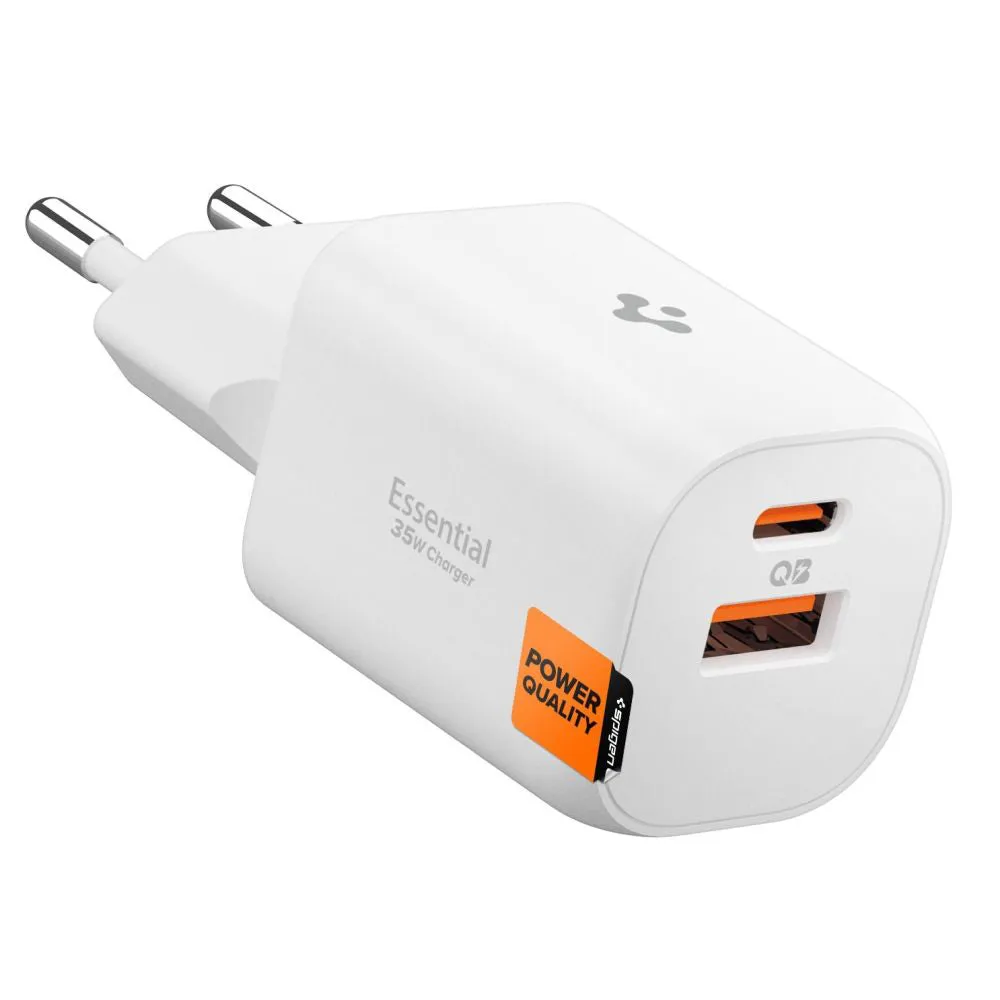 Caricabatterie Rete Spigen Essential, 35W, 3A, 1 x USB-A - 1 x USB-C, Bianco ACH09462 - immagine 1