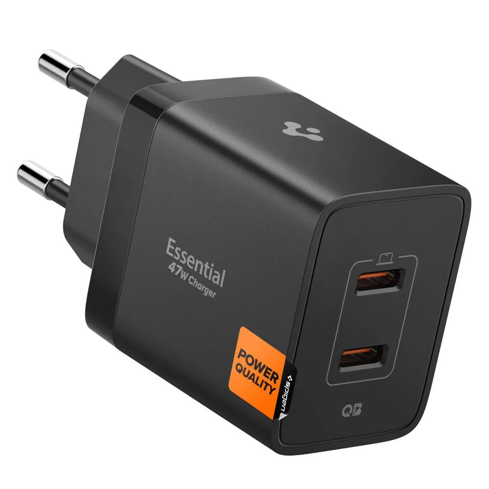 Caricabatterie Retea Spigen Essential, 47W, 3A, 2 x USB-C, Nero ACH09457 - immagine 1
