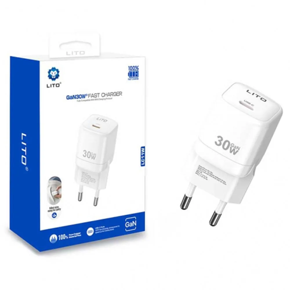Caricabatterie Retea Lito LC11, 30W, 3A, 1 x USB-C, Bianco - immagine 1