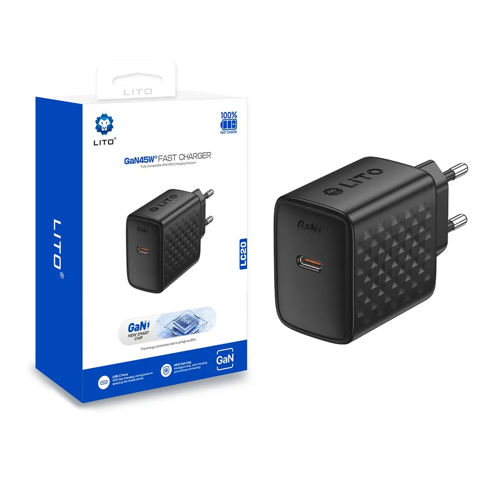 Caricabatterie da rete Lito LC20, 45W, 3A, 1 x USB-C, Nero - immagine 1