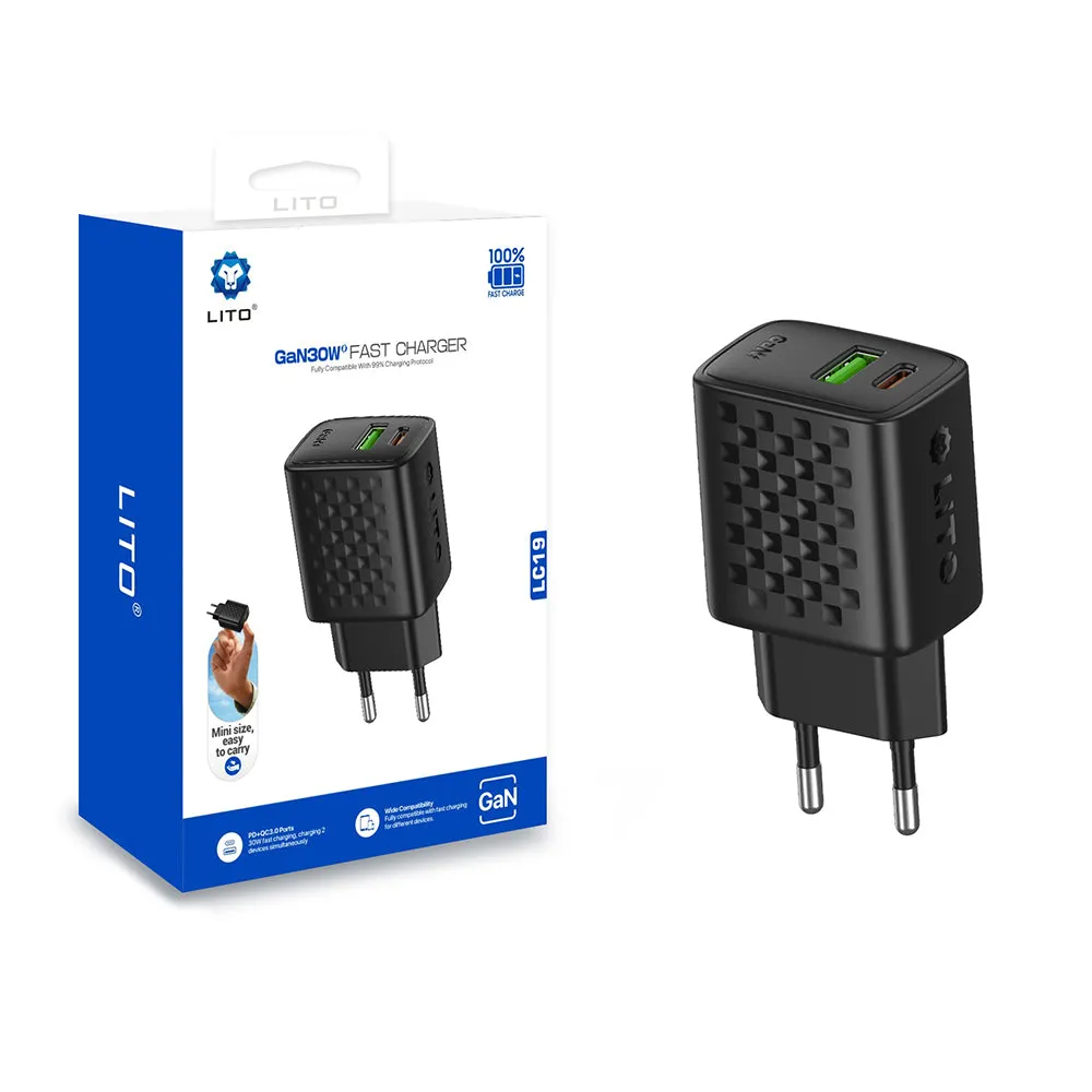 Caricabatterie Retea Lito LC19, 30W, 3A, 1 x USB-A - 1 x USB-C, Nero - immagine 1