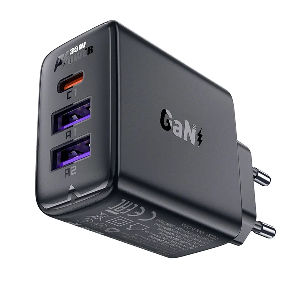 Caricabatterie Retea Acefast A57, 35W, 3A, 2 x USB-A - 1 x USB-C, Nero - immagine 1