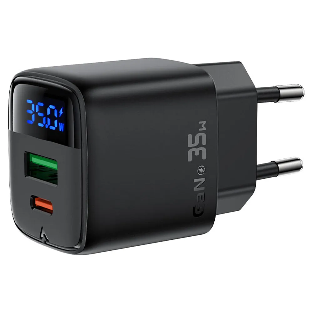 Caricabatterie Retea Acefast A116 Display, 35W, 3A, 1 x USB-A - 1 x USB-C, Nero - immagine 1