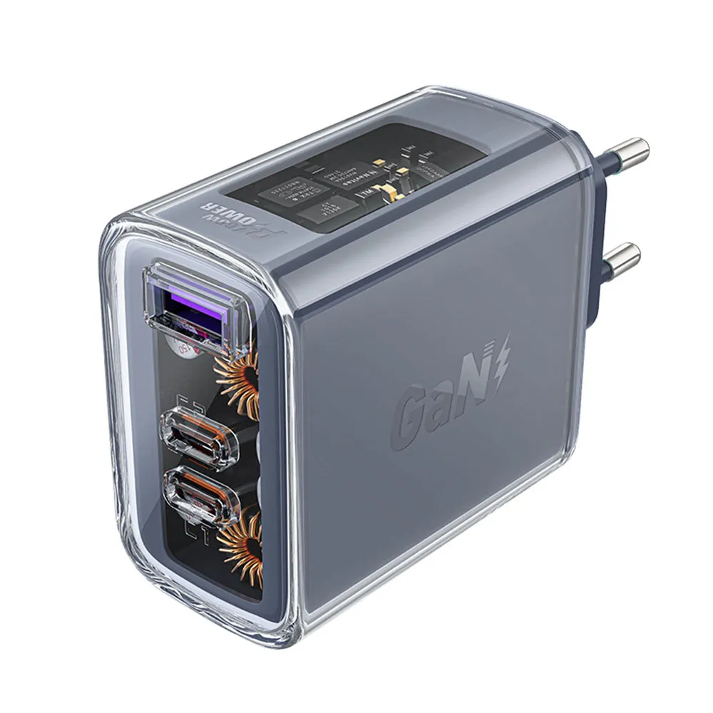 Caricabatterie Rete Acefast A45 Exploration, 65W, 3.25A, 1 x USB-A - 2 x USB-C, Grigio - immagine 1