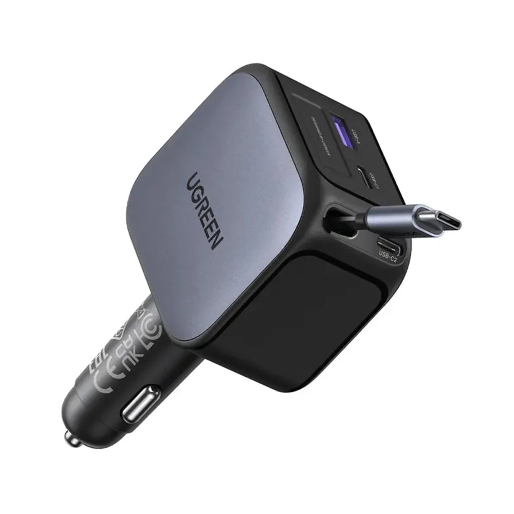 Caricabatterie Auto Con Cavo USB-C UGREEN EC604 (55910B) Nexode, 145W, 1 x USB-A - 2 x USB-C, Nero - immagine 1