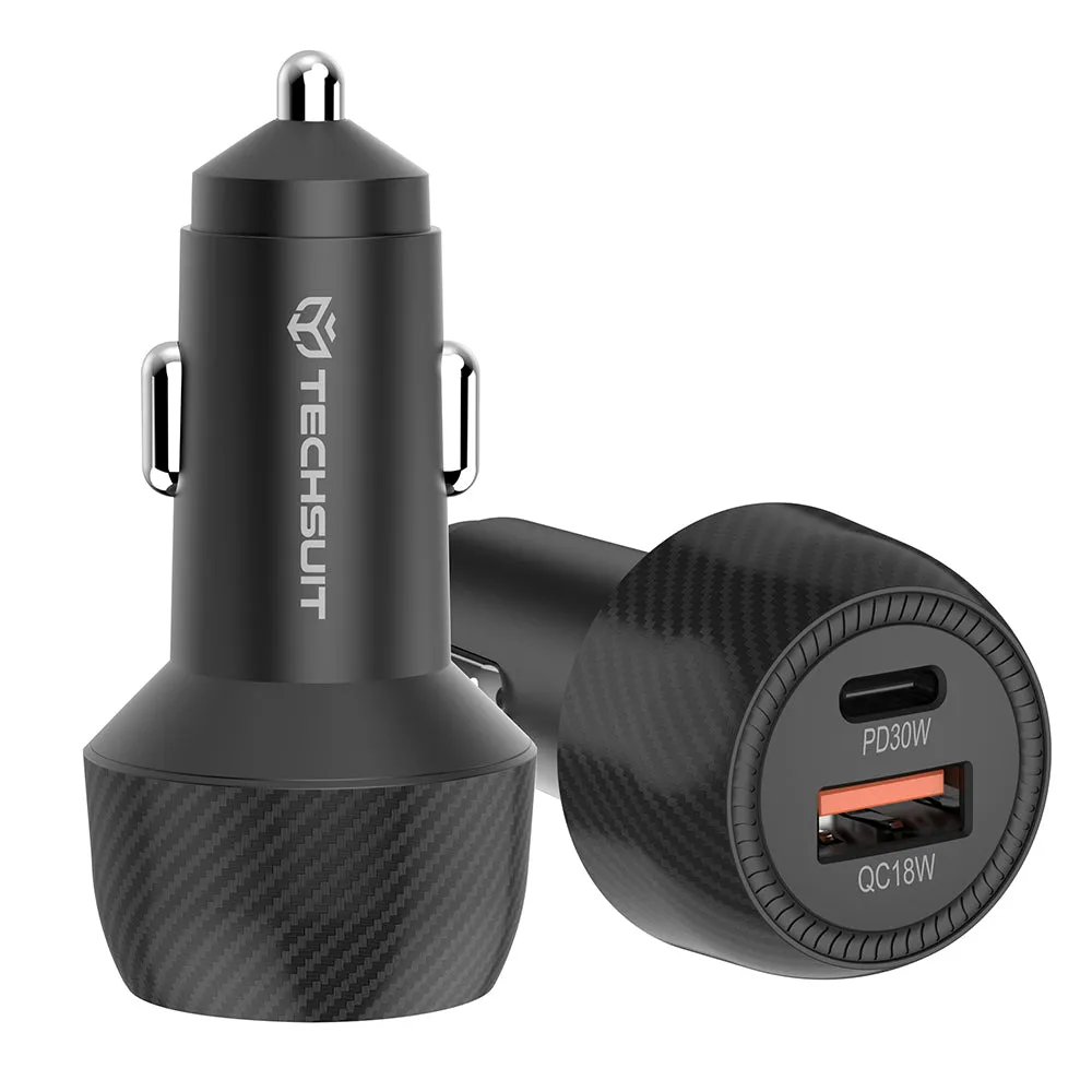 Caricabatterie Auto Techsuit C7 CarbonVolt, 48W, 3A, 1 x USB-A - 1 x USB-C, Nero - immagine 1