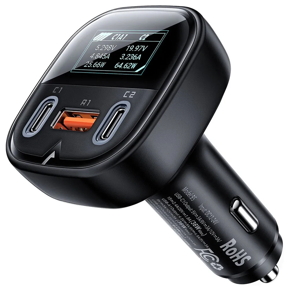 Caricabatterie Auto Acefast B5 Display, 101W, 5A, 1 x USB-A - 2 x USB-C, Nero - immagine 1
