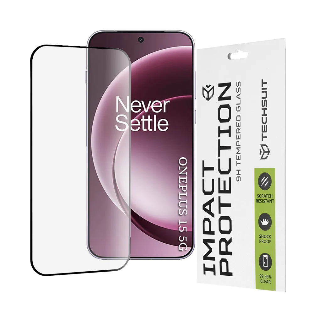 Pellicola protettiva schermo Techsuit per OnePlus 15, Vetro Temperato, Full Glue, 111D, Nera - immagine 1