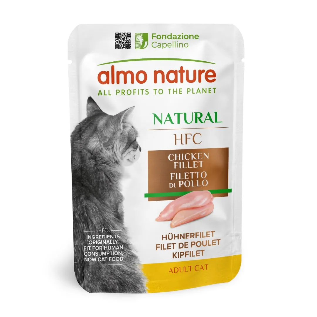 Almo Nature HFC Natural, Alimento Umido per Gatti - Filetto di Pollo, Human Grade, Gluten Free, Monoproteico, 55g, Confezione da 24 - immagine 1