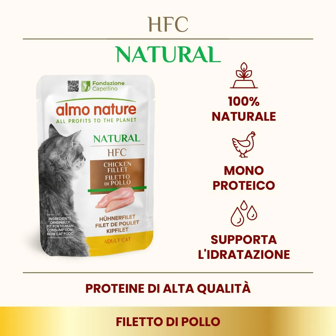 Almo Nature HFC Natural, Alimento Umido per Gatti - Filetto di Pollo, Human Grade, Gluten Free, Monoproteico, 55g, Confezione da 24 - immagine 2