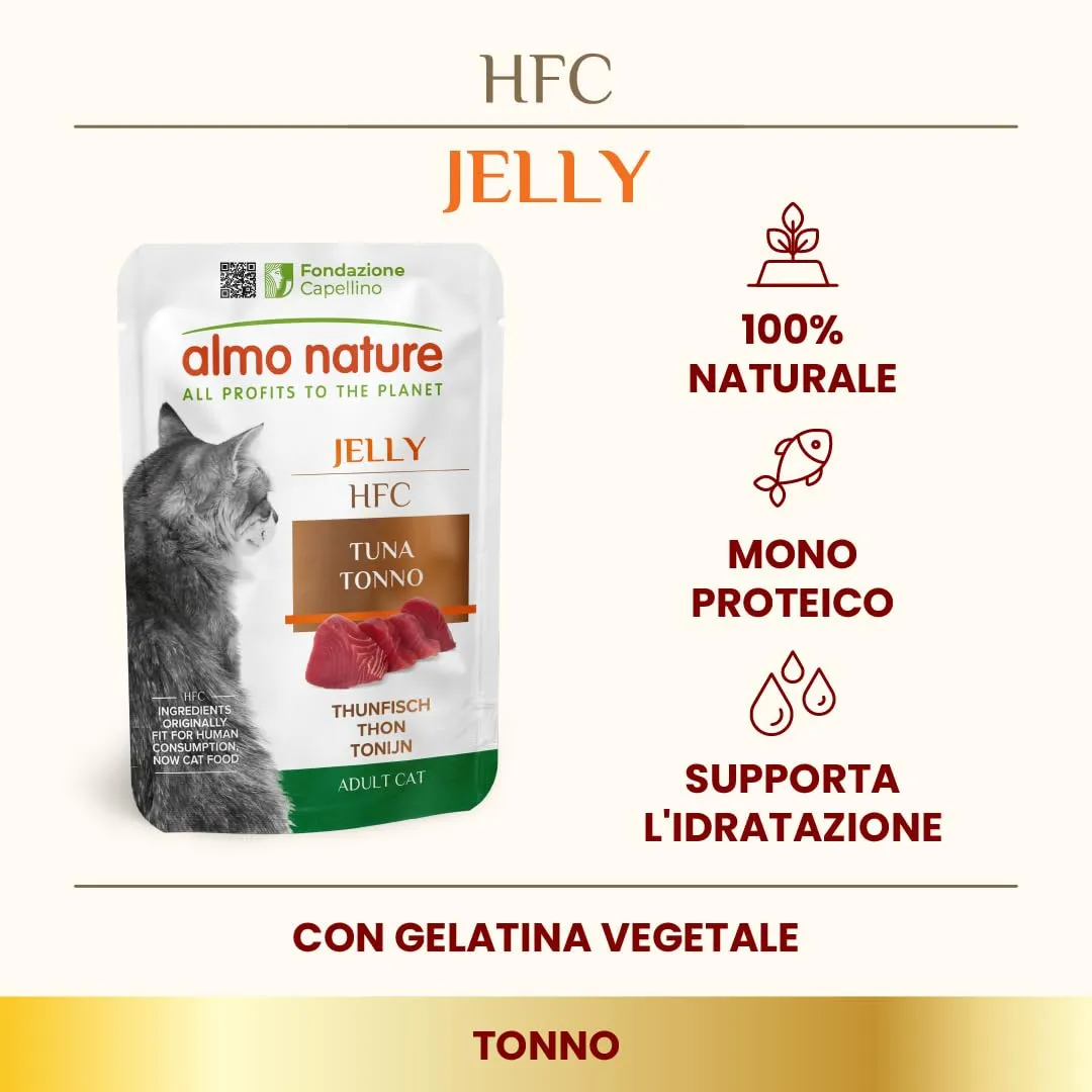 Almo Nature HFC Jelly - Alimento Umido per Gatti Adulti - Tonno - Human-Grade, Gluten-Free, Monoproteico - 55g (Confezione da 24) - immagine 2