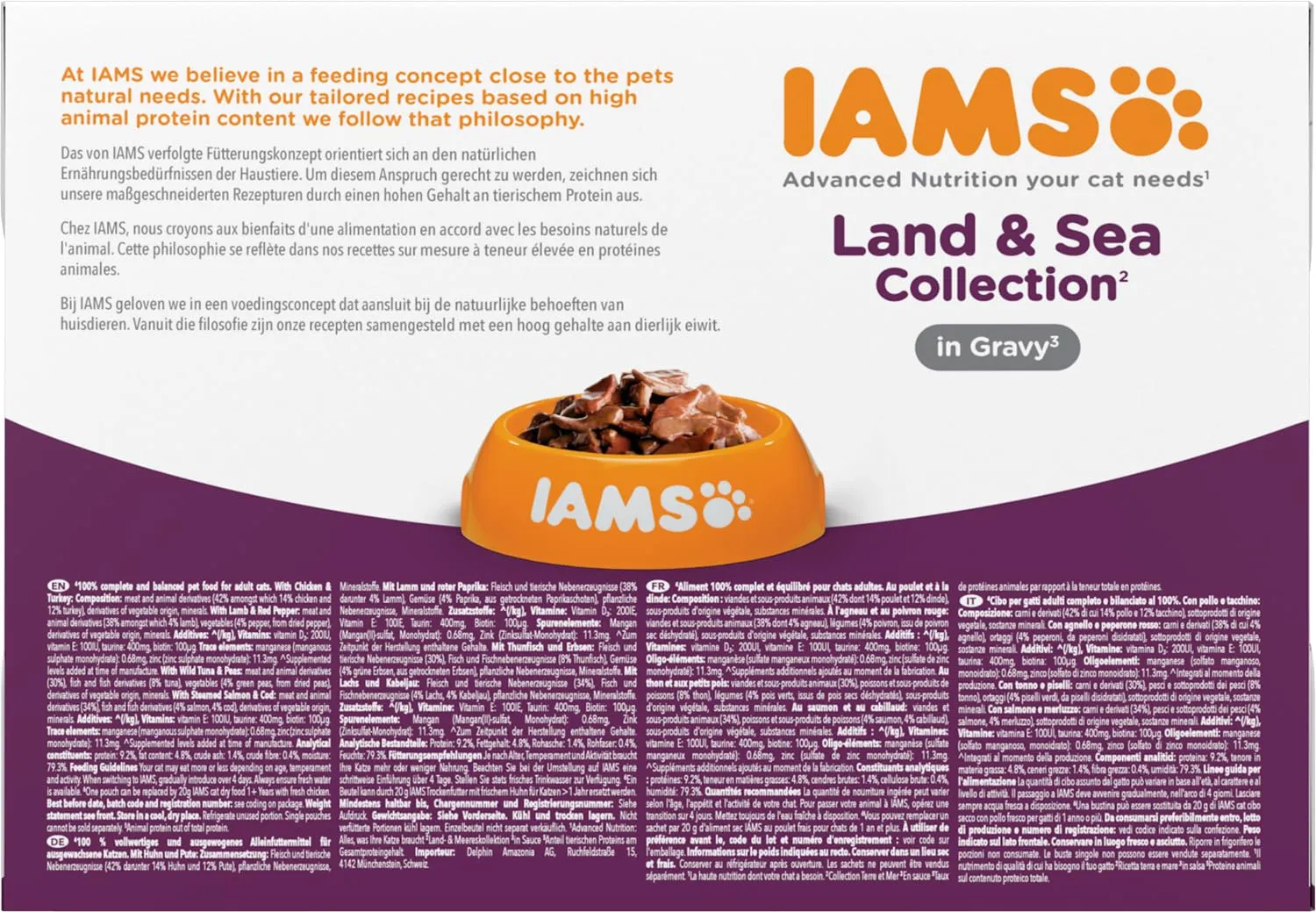 IAMS Delights Land & Sea - Cibo umido per gatti in salsa, 12 x 85 g - immagine 2
