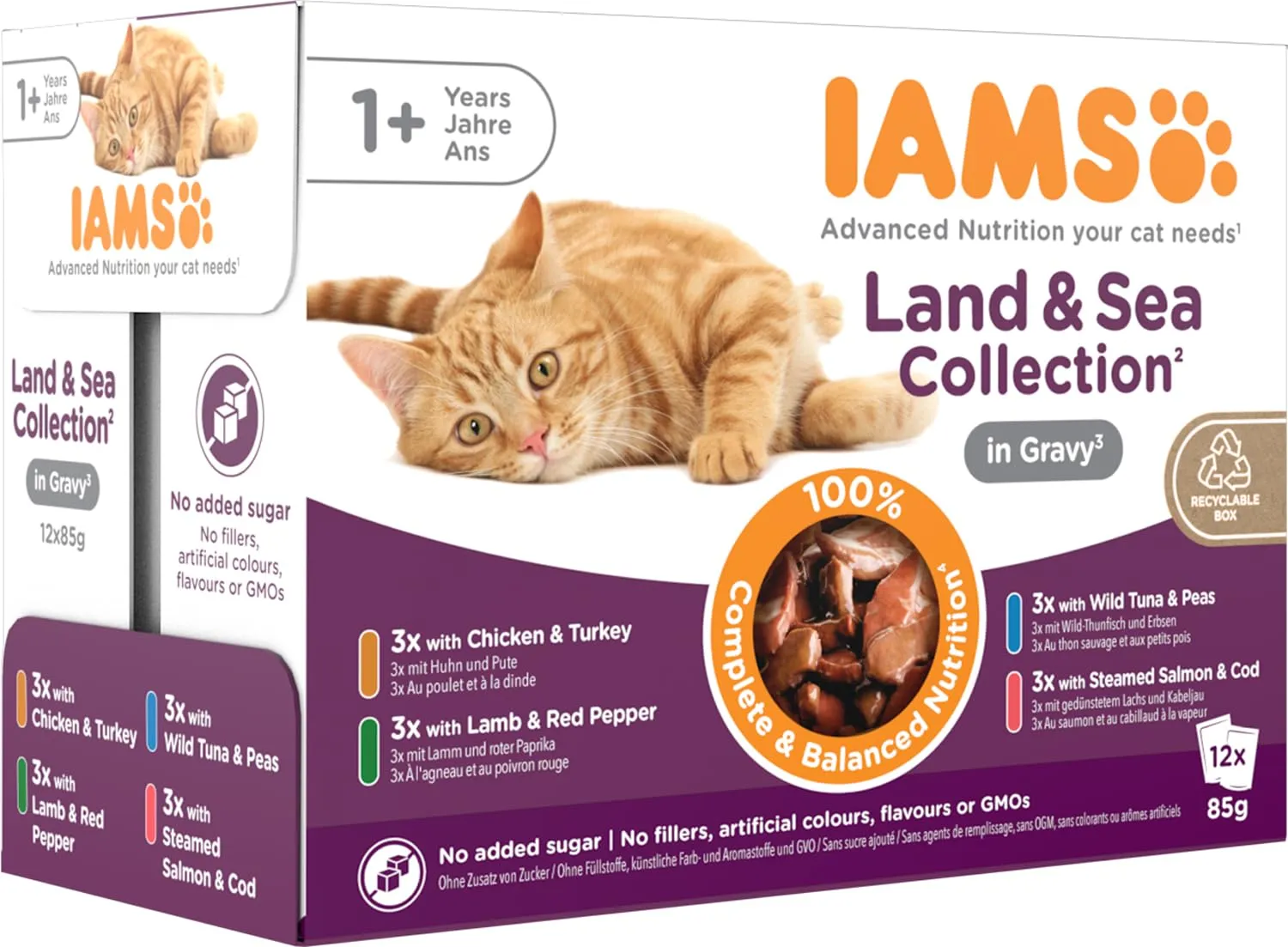 IAMS Delights Land & Sea - Cibo umido per gatti in salsa, 12 x 85 g - immagine 3