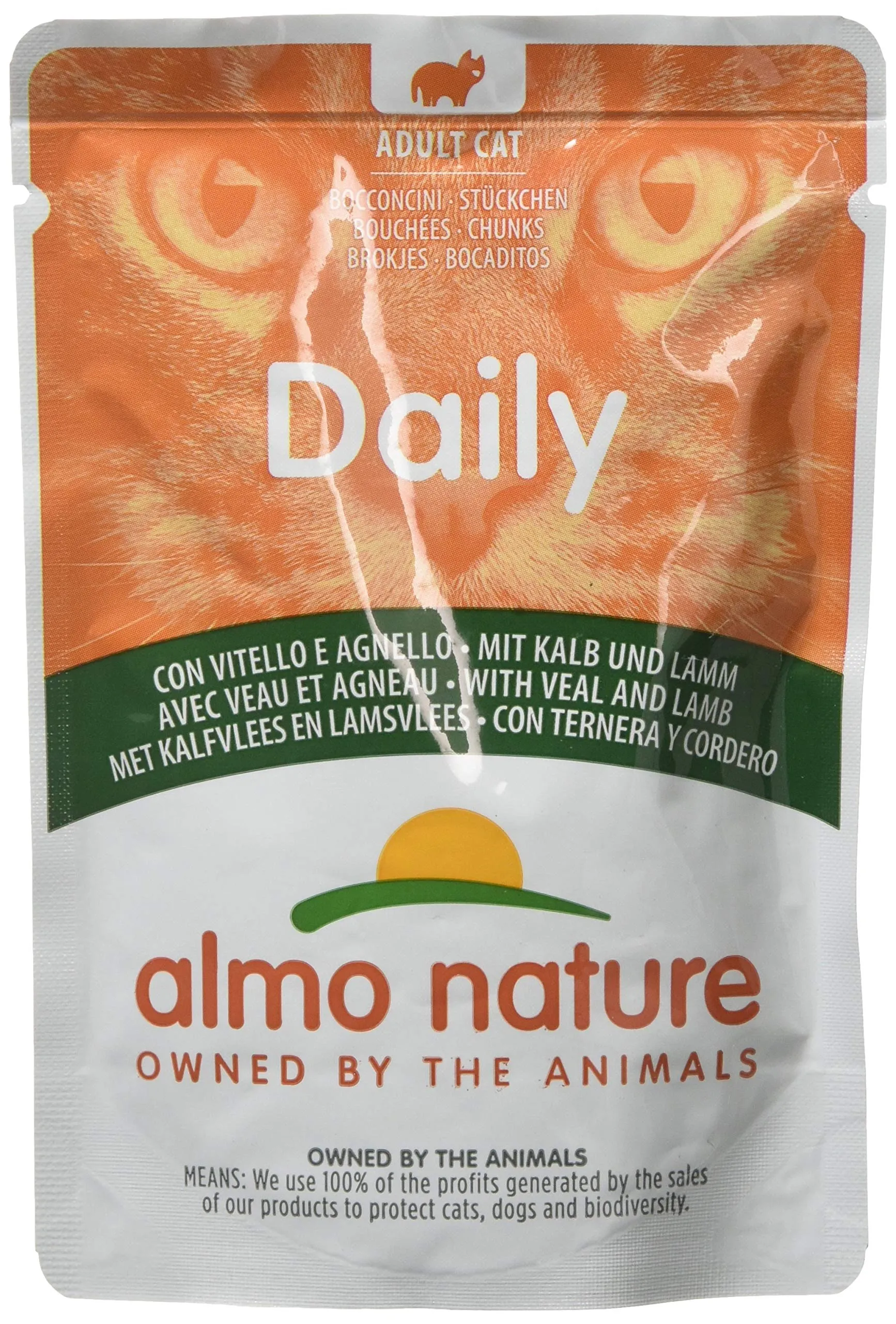 Almo Nature Daily - Alimento Umido Completo per Gatti Adulti con Vitello e Agnello - Bocconcini, Confezione da 2.1 kg (30 x 70 g) - immagine 3
