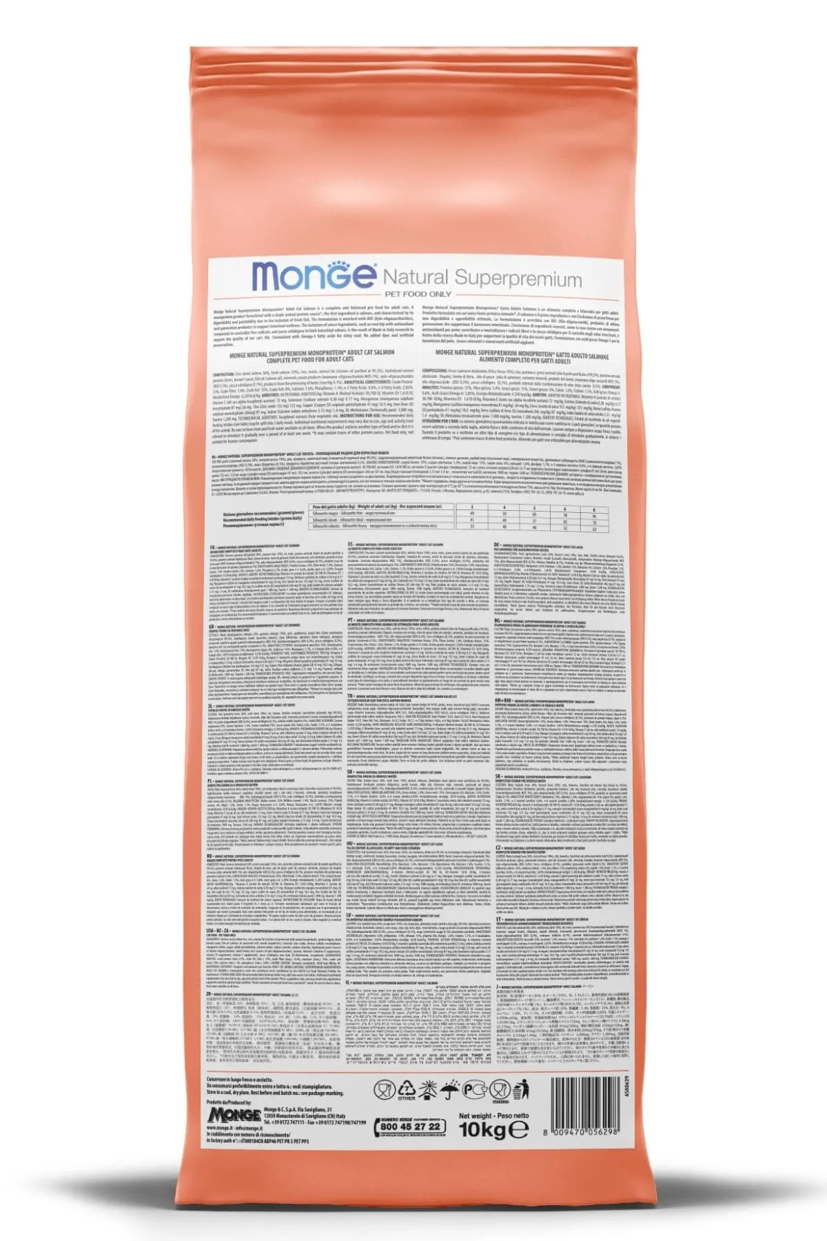 Monge Natural Superpremium Monoprotein ADULT SALMON, cibo secco per gatti adulti (alimento a base di salmone, acidi grassi omega-3, senza coloranti aggiunti, 10 kg). - immagine 2
