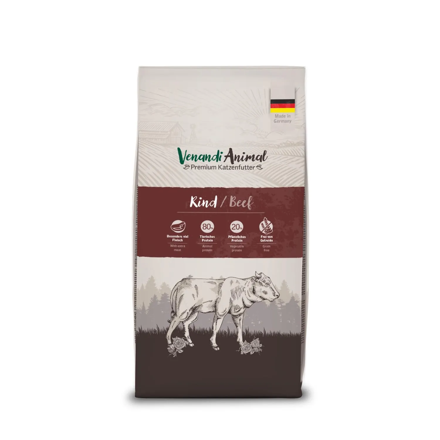 Venandi Animal Premium cibo secco per gatti, manzo, con molta carne fresca, cibo secco, senza cereali, confezione da 1 (1 x 1,5 kg) - immagine 1