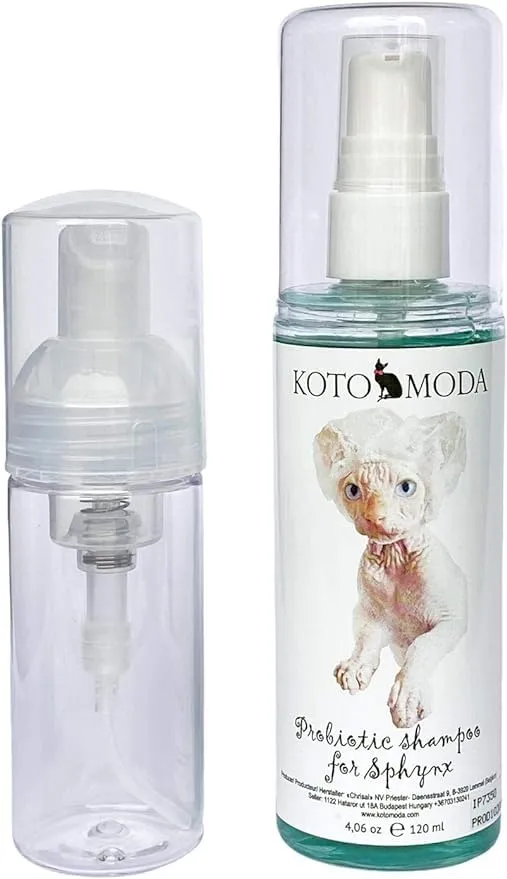 Kotomoda Shampoo Probiotico + Dispenser di Schiuma per Gatti Sphynx, detergente delicato senza profumo per razze senza pelo e a pelo corto, formula idratante a pH bilanciato, 120 ml / 4,06 fl oz - immagine 4