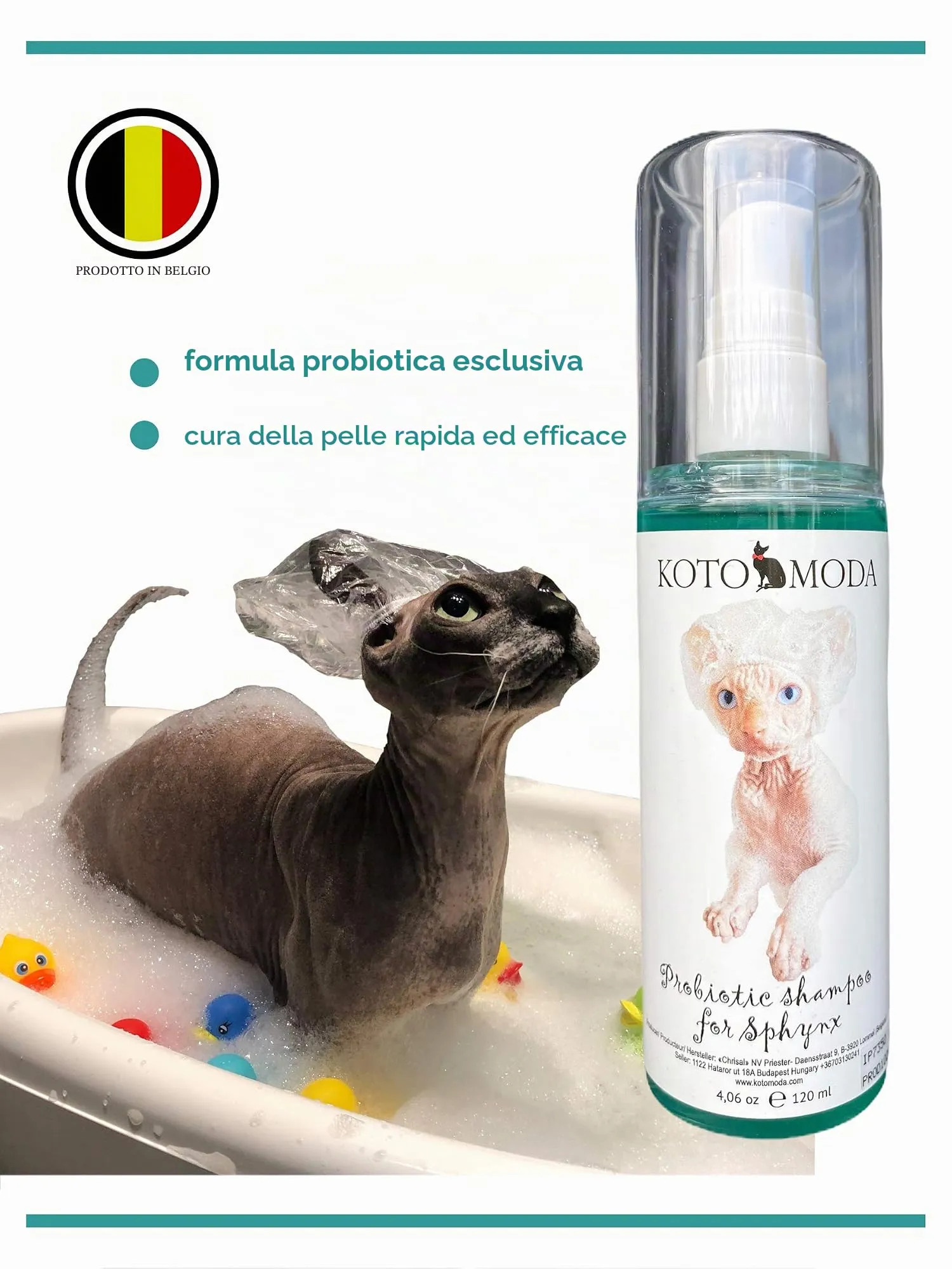 Kotomoda Shampoo Probiotico + Dispenser di Schiuma per Gatti Sphynx, detergente delicato senza profumo per razze senza pelo e a pelo corto, formula idratante a pH bilanciato, 120 ml / 4,06 fl oz - immagine 5