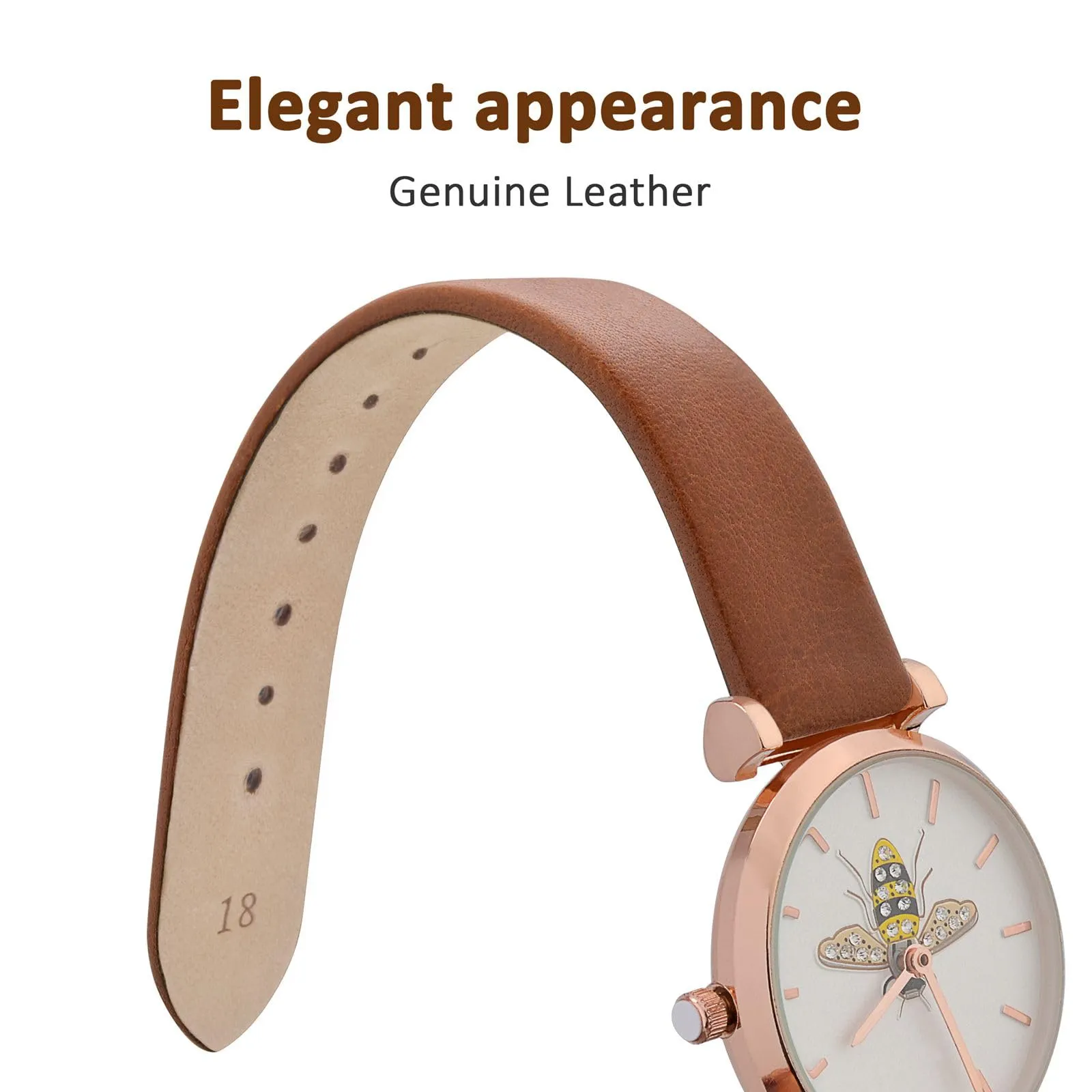 WOCCI 8mm Elegante Cinturino per Orologio con Fibbia Oro Rosa (Terracotta Marrone) - immagine 3