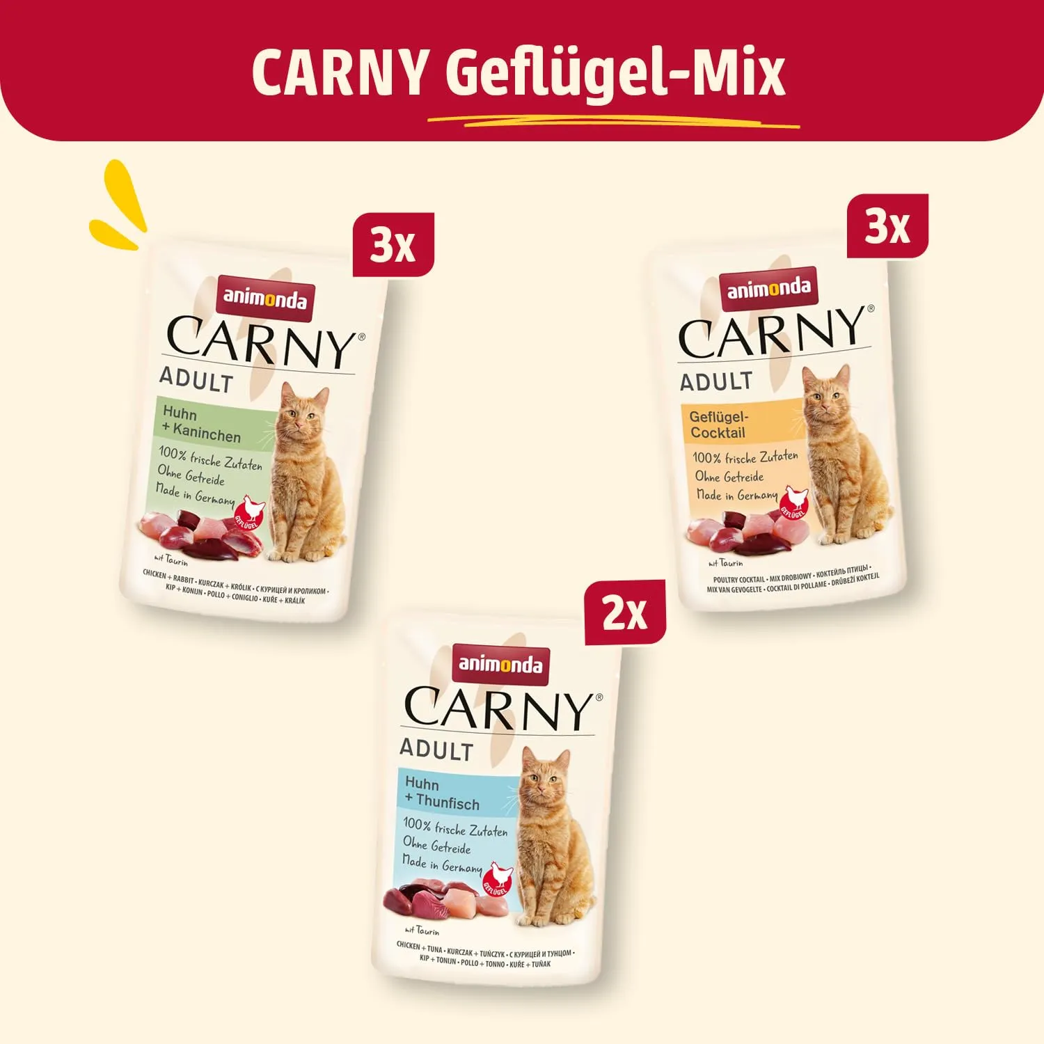 animonda Carny Adult, cibo umido per gatti, senza zucchero e senza cereali, Mix di Pollame con 8 Buste Fresche 8 x 85 g - immagine 2